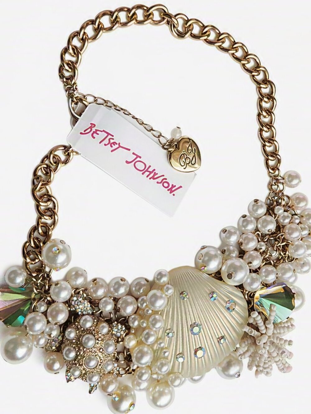 Betsey Johnson Gold & Pearl Seashell Statement Necklace